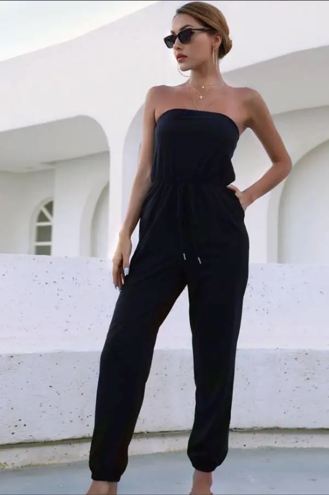 Women's Top Jumpsuit Casual Strapless Tube Rompers Off Shoulder Belted  Wide Leg | eBay